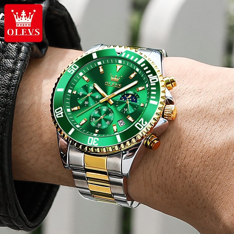 OLEVS męskie zegarki obrotowe z dużą twarzą ze stali nierdzewnej wodoodporne analogowe zegarki kwarcowe z datą moda biznes zegarek na rękę dla mężczyzn