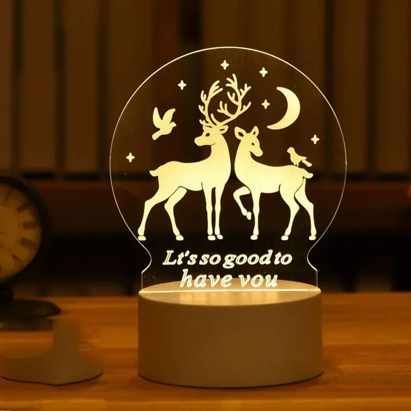 Lampu 3D akrilik USB LED lampu malam lampu tanda Neon dekorasi Natal untuk rumah kamar tidur dekorasi ulang tahun hadiah pernikahan