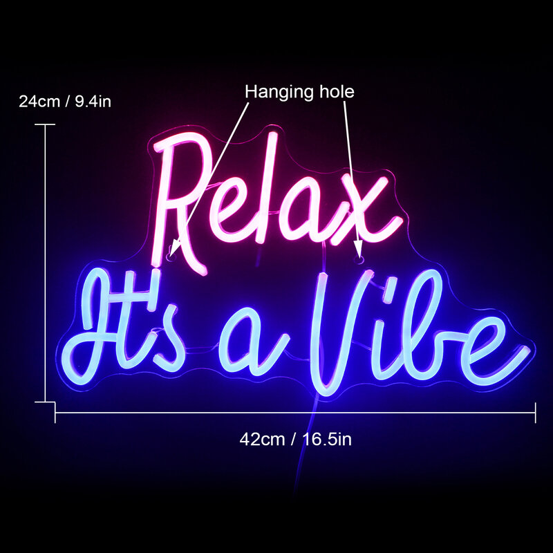 Relax It's a Vibe Neon Sign, LED Room Wall Decor, USB Powered for Party, Bedroom Game, Club, Gaming Light, Man Cave Decor