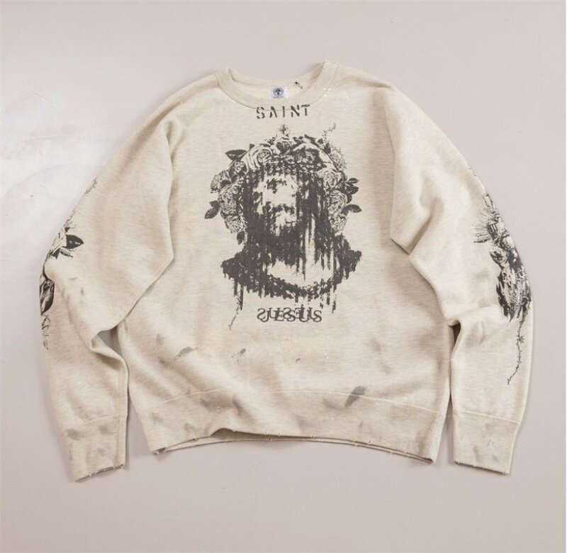24ss Saint Michael gewaschene Sweatshirts für Männer Frauen antike hochwertige beschädigte Fleece Hoodies