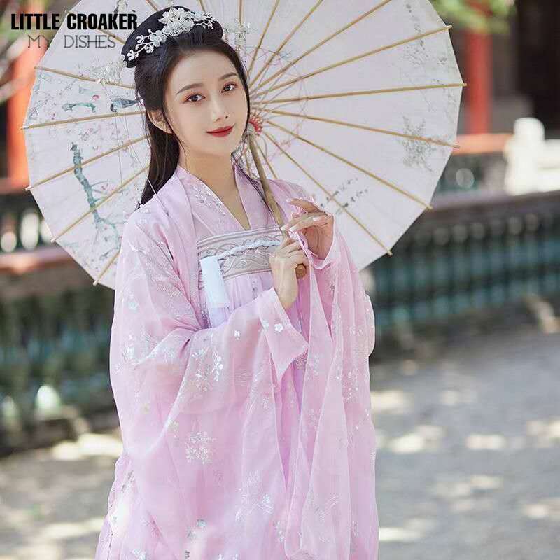 Gaun Putri Hanfu Cina Musim Panas Rakyat Peri Wanita dengan Kostum Tari Oriental Kimono Wanita Pakaian Cina