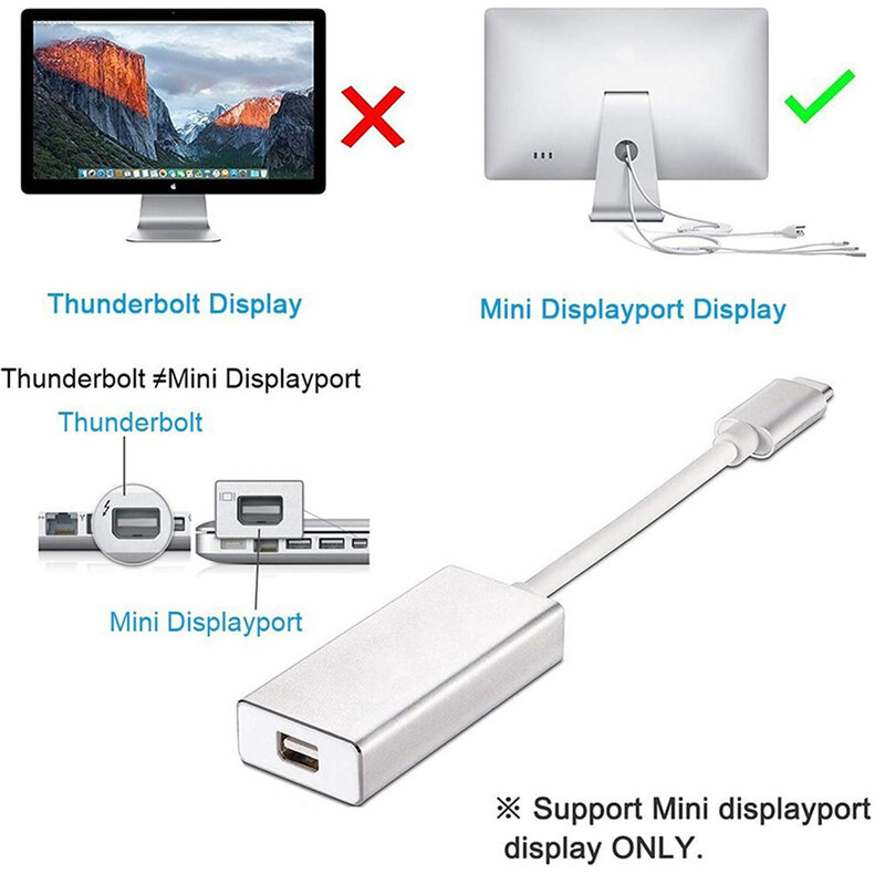 USB C ke 4K60Hz DP adaptor tipe-c (Thunderbolt3) ke DisplayPort Mini (bukan Thunderbolt 2) kabel konverter untuk Macbook LED Monitor