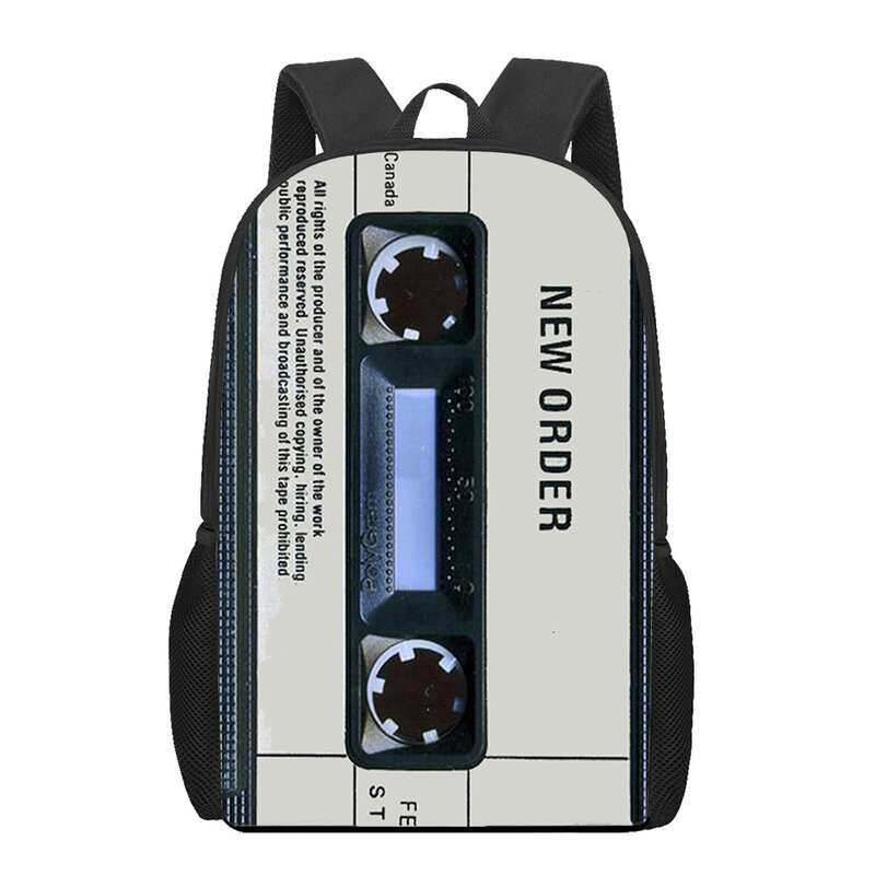 Retro Side Old Tape Cassette 3D Impresso Book Bag para Homens, Grande Capacidade Mochila para Adolescente Boy, Kindergarten Children, 16"