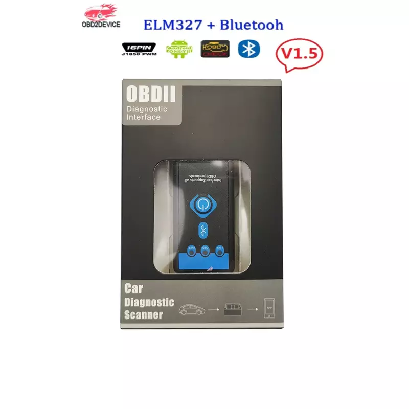 Pemindai diagnostik antarmuka OBD2 Bluetooth ELM327 V1.5 baru 327 Mini tombol sakelar daya OBDII ELM 327