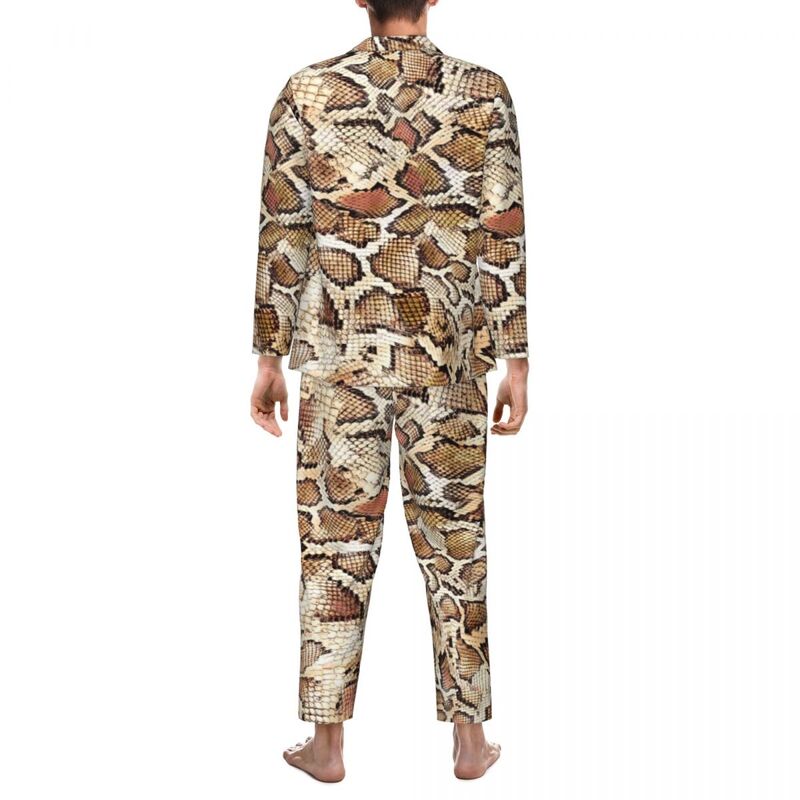 Pijamas con estampado abstracto para hombre, ropa de dormir de piel de serpiente, conjuntos de pijama informales de manga larga, traje de Casa de gran tamaño a la moda, 2 piezas