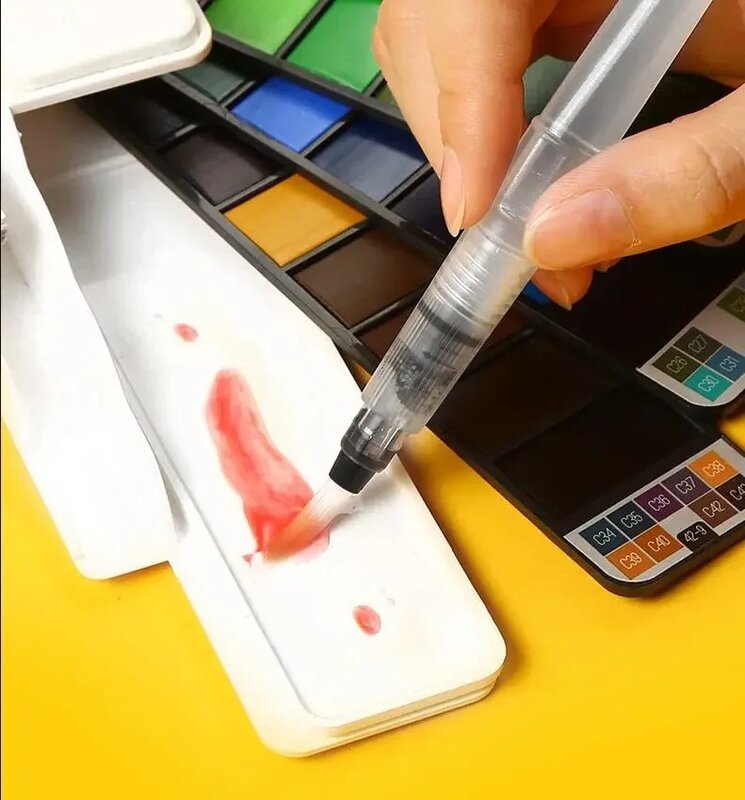 Set cat air padat A18/24/36/42 warna, palet cat air pigmen cat air dengan pena untuk pemula, perlengkapan seni lukis
