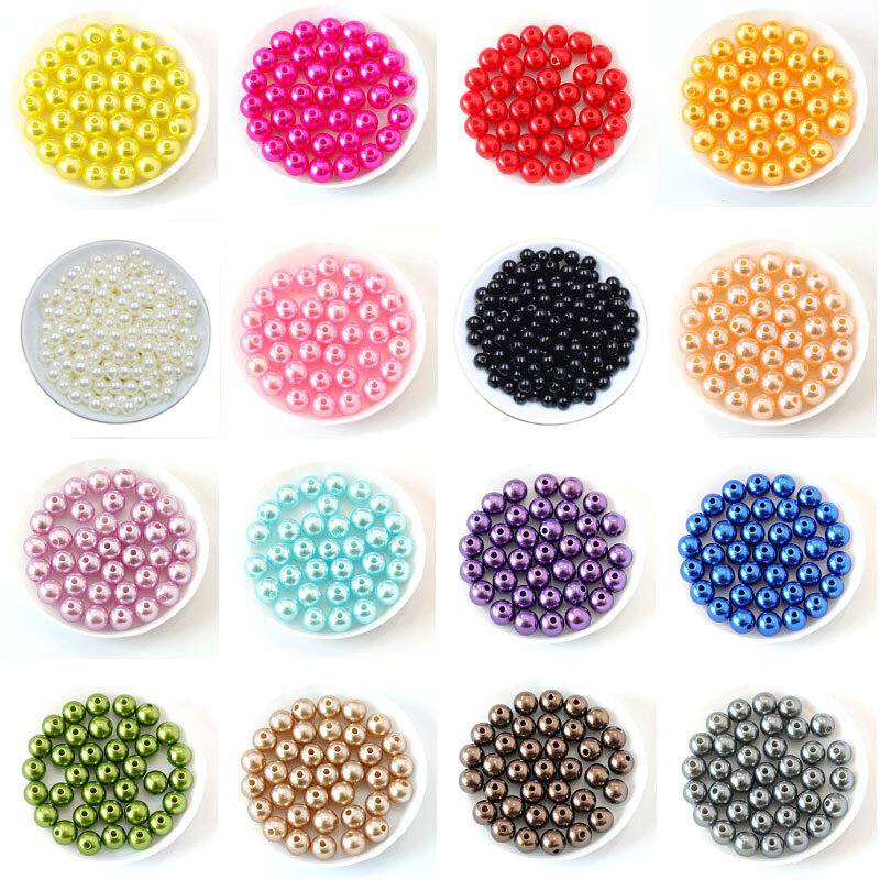 Cuentas de perlas de imitación ABS con agujero, espaciador de plástico acrílico redondo para hacer joyas, 50-1000 piezas, 4/6/8/10/12MM