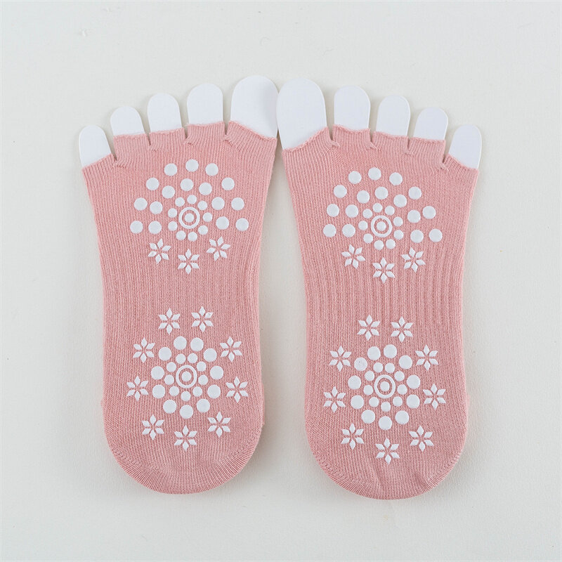 ถุงเท้ายาวห้านิ้วของผู้หญิงบางป้องกันการลื่นน้ำค้างออกแบบกลวงดูดซับเหงื่อแฟชั่นฟิตเนสถุงเท้า