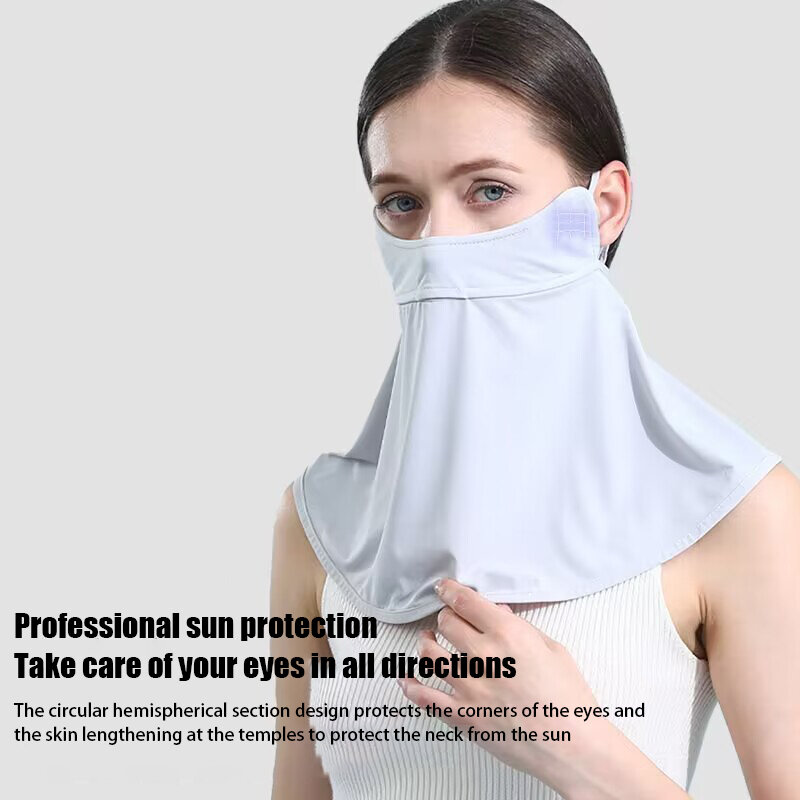 Ice Silk Sunscreen Mask Summer UPF50+ Anti-UV Face Cover Neck Gaiter Scarf Outdoor Breathable Neck Protection Ear Hanging Mask