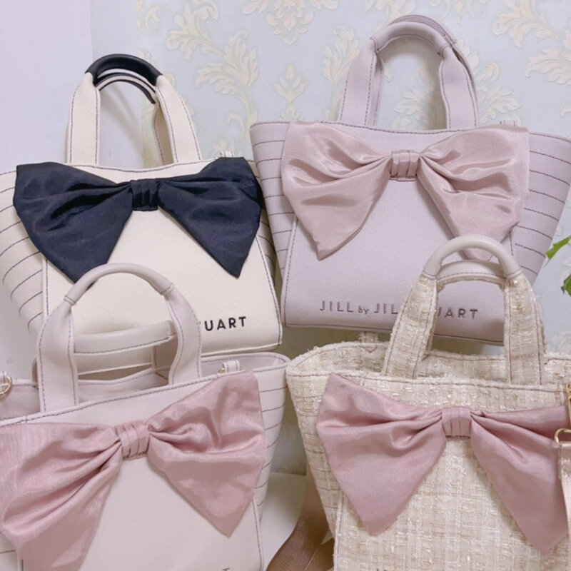 Japanese Bow Decorative Handbag Elegant Personality Crossbody Canvas Women's Tote Bag Commuter Classic Shoulder Bags
