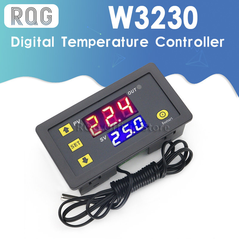 Controle de temperatura digital ac w3230, dc 12v 24v 110v 220v, tela led, termostato com interruptor de aquecimento e refrigeração, sensor ntc