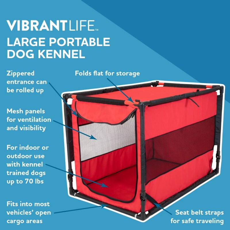 Vibrant Life-Grand chenil portable pour chien, rouge