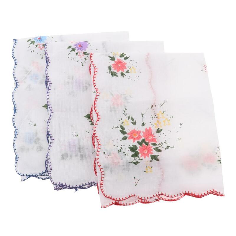 3PCS Womens Handkerchiefs Lace Hankies Pocket Square Hanky Floral Kerchiefs