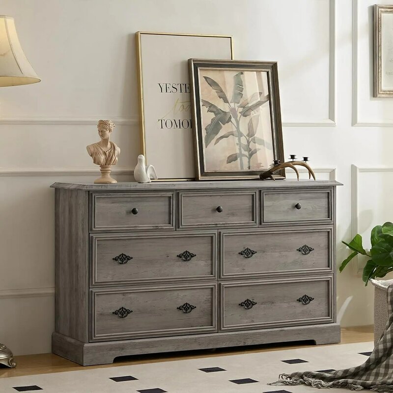Drawers Dresser Chests for Bedroom, Wood Rustic Tall Chest of Drawers with Large Storage Space for Living Room, Hallway