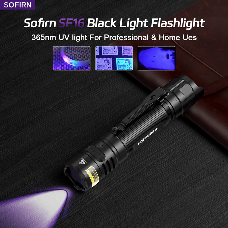 Sofirn Sf16 Edc 365nm Uv-Zaklamp Sst08 USB-C Oplaadbare 18650 Zaklamp Met Achterste Schakelaarlamp Voor Detectie