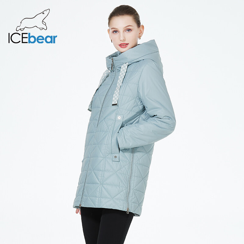 ICEbear 2023 New Female Padded Coat Autumn Mid-Length Loose Parka Women Fashionable Light Cotton Quilted Jacket GWC3651I