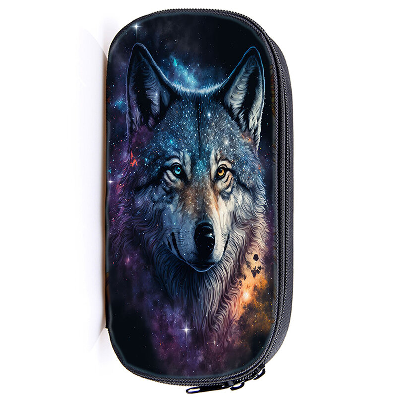 Howling Wolf Pencil Case Makeup Box Kids White Wolves Pencil Bag Multifunction School Stationery Bag Supplies Zipper Organizer