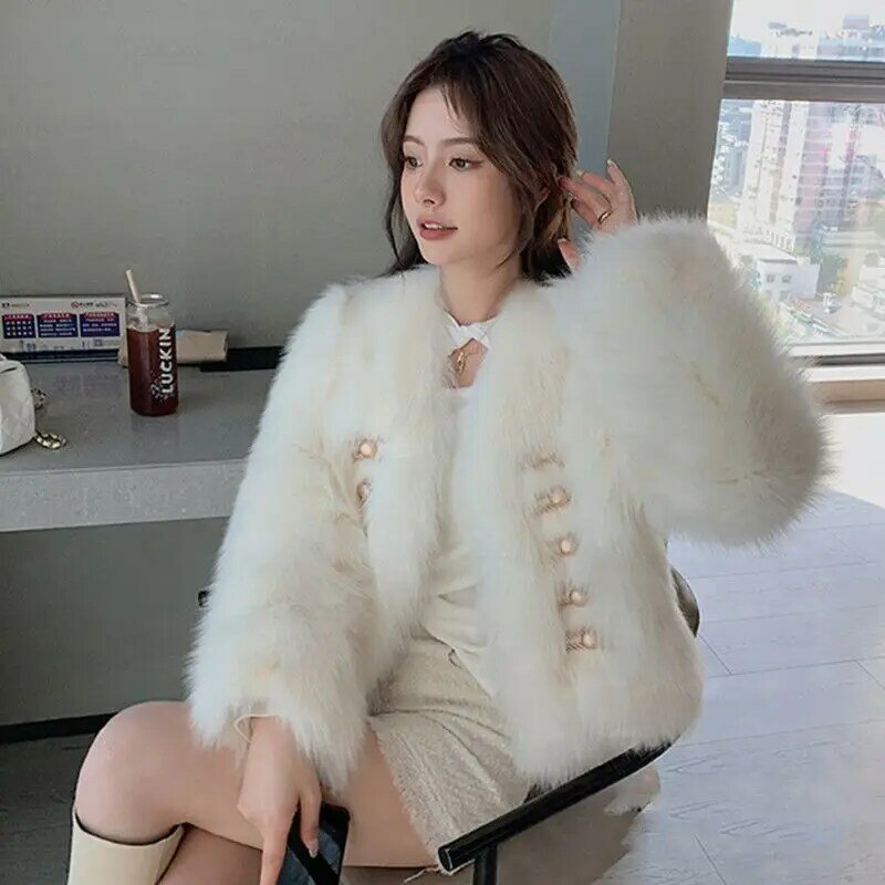 2023 New Autumn Winter Fur Coat Women Short Faux Fox Hair Slim and Versatile Casual Loose Thick Warm Female Fur Coat