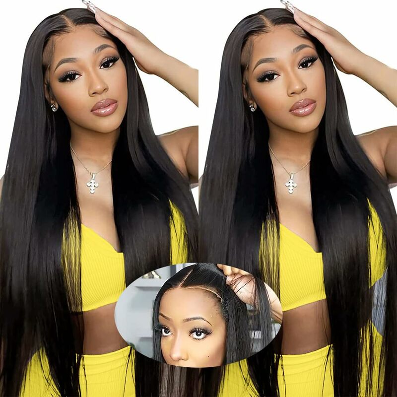 Glueless Wigs Human Hair Pre Plucked Pre Cut for Beginners Straight Lace Front Wigs Human Hair No Glue 180% Density Glueless Wig