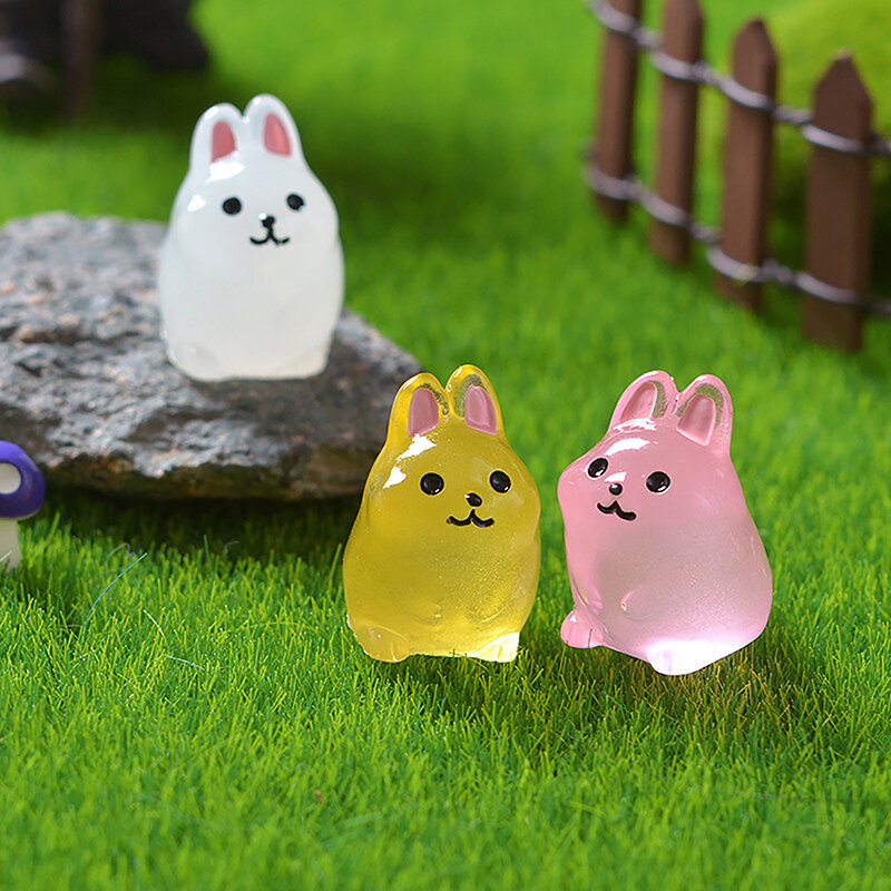 10Pcs Luminous Kawaii Cartoon Rabbit Ornament Micro Garden Landscaping Resin Decoration Miniature Accessories