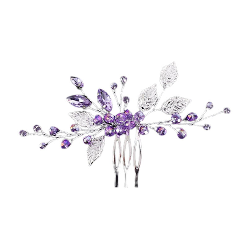 Woman's Purple Rhinestone Decor Hair Comb Chinese Style Hair Styling Tool Accessories for Birthday Stage Party Hairstyle Making
