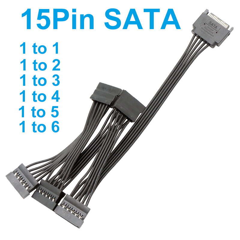 5-سلك SATA 15pin ذكر إلى أنثى تمديد كابل 1 إلى 1 2 3 4 5 6 للكمبيوتر واجهة القرص الصلب سلك الطاقة