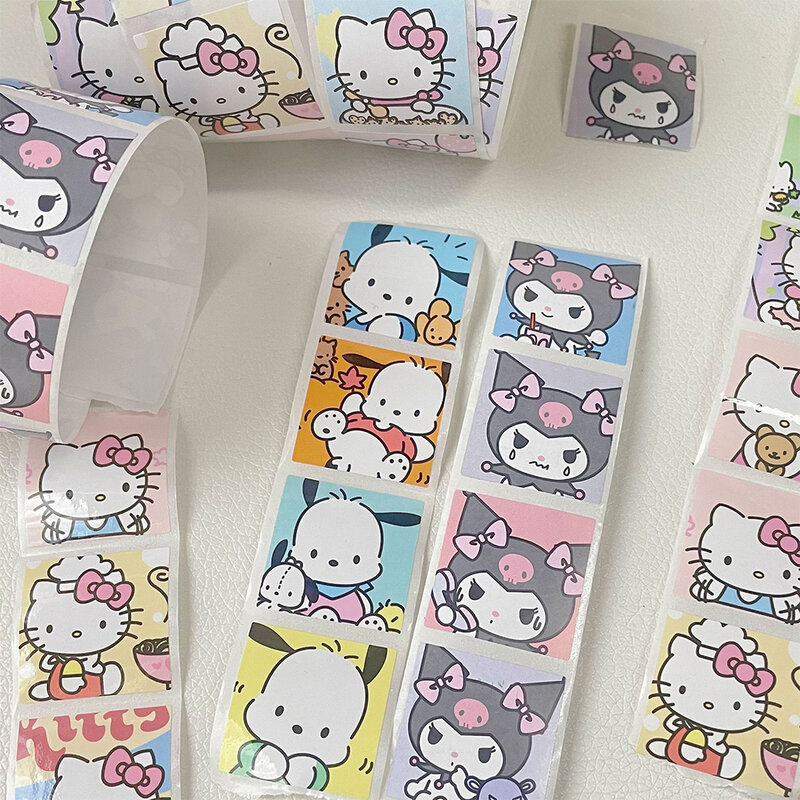 200/500 Stuks Schattige Cartoon Sanrio Hello Kitty Esthetische Stickers Roll Kuromi Melodie Decoratie Diy Thank You Roll Sticker Kids Speelgoed
