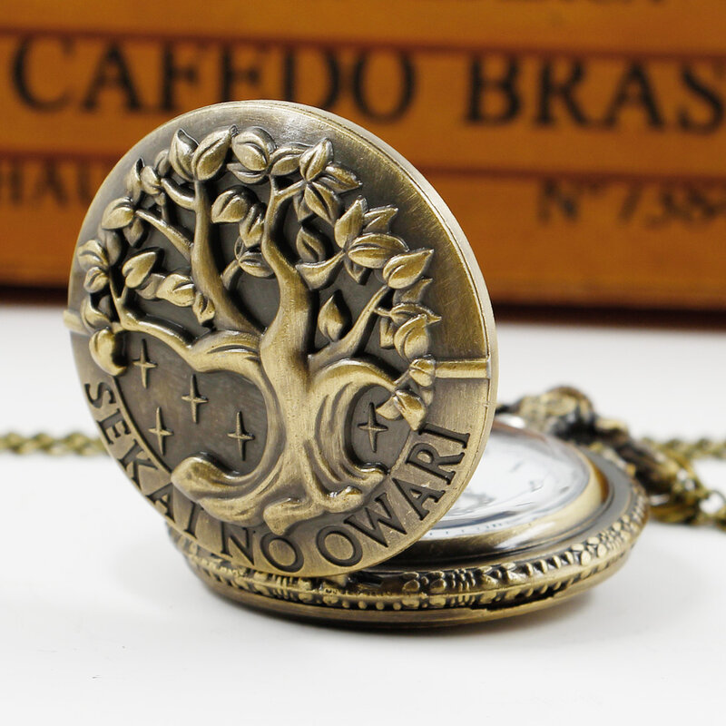Montre de poche à motif d'arbre de vie en bronze pour hommes et femmes, collier antique, horloge à quartz