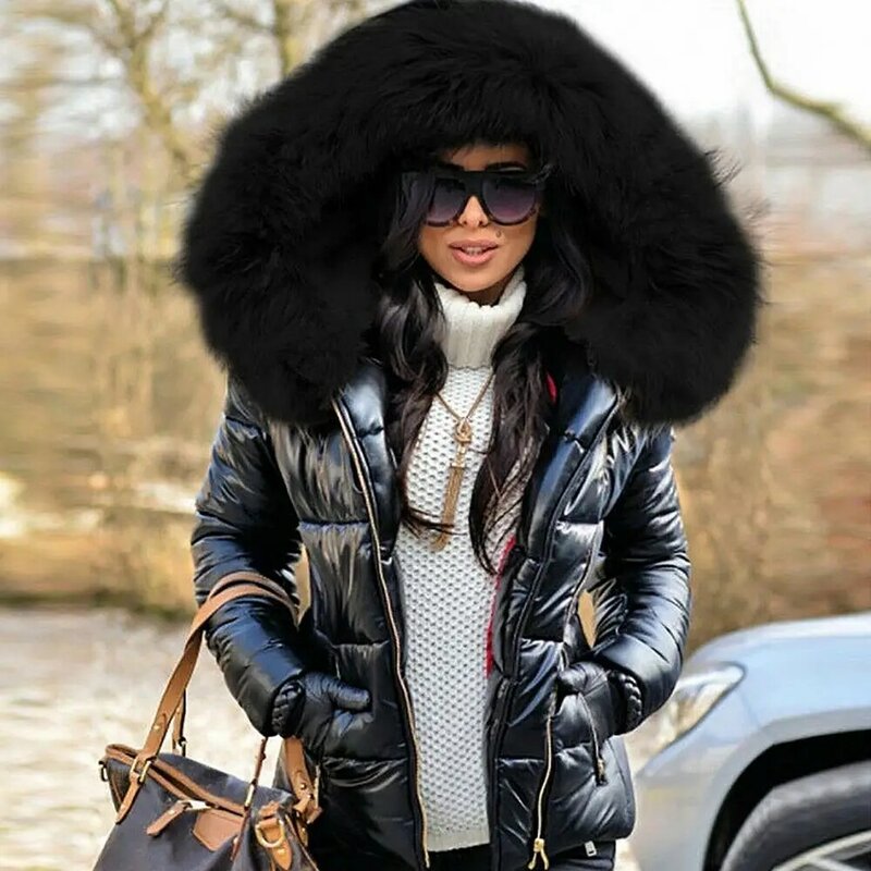 女性のフェイクファーのフード付きジャケット,ジッパー付きの暖かい冬のコート,屋外のパーカー,婦人服,秋の服