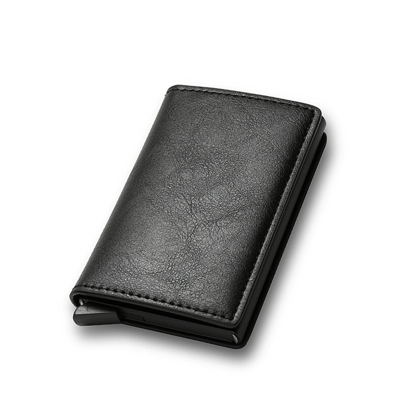 Custom กระเป๋าเก็บบัตร Rfid สีดำคาร์บอนไฟเบอร์หนังแบบเรียบง่ายกระเป๋าสตางค์ผู้ชายของขวัญส่วนบุคคล
