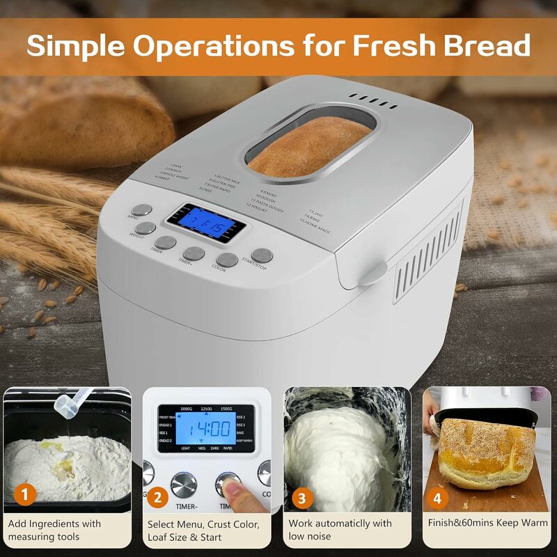 Davivy-Máquina Automática para Pão, Massa de 3Lb, 15-em-1, Tigela Antiaderente, Geléia e Iogurte