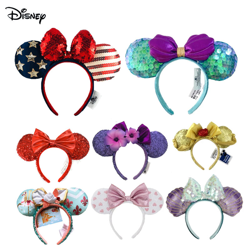 Disney grandes arcos sereia princesa minnie orelhas bandana lantejoulas arcos orelhas traje bandana cosplay plush adulto/crianças bandana presente