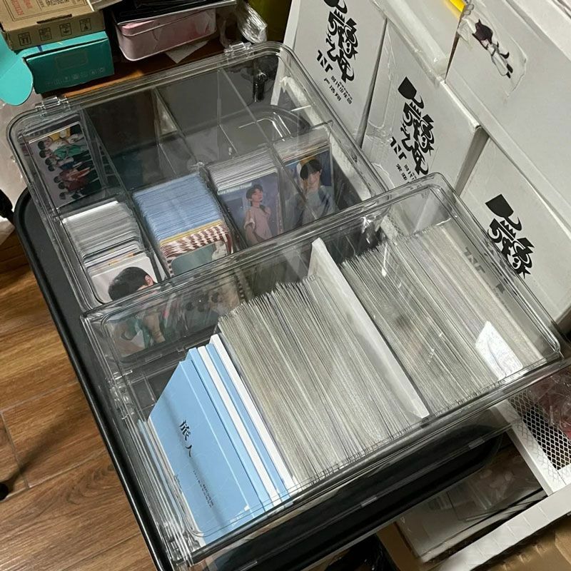 Caja abatible de acrílico transparente con compartimentos, organizador de tarjetas fotográficas Kpop