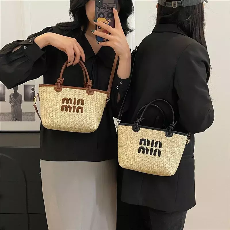 Соломенные плетеные сумки через плечо для женщин, летняя пляжная сумочка, дизайнерская соломенная сумка в виде корзины для овощей, богемная женская сумка
