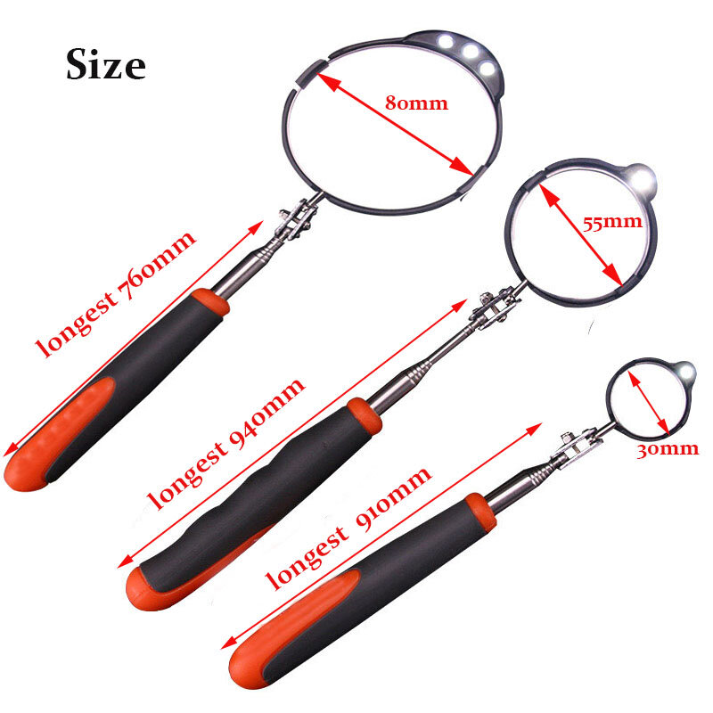 3pcs Adjustable Repair Vehicle Chassis Telescopic Inspection Mirror with LED Light