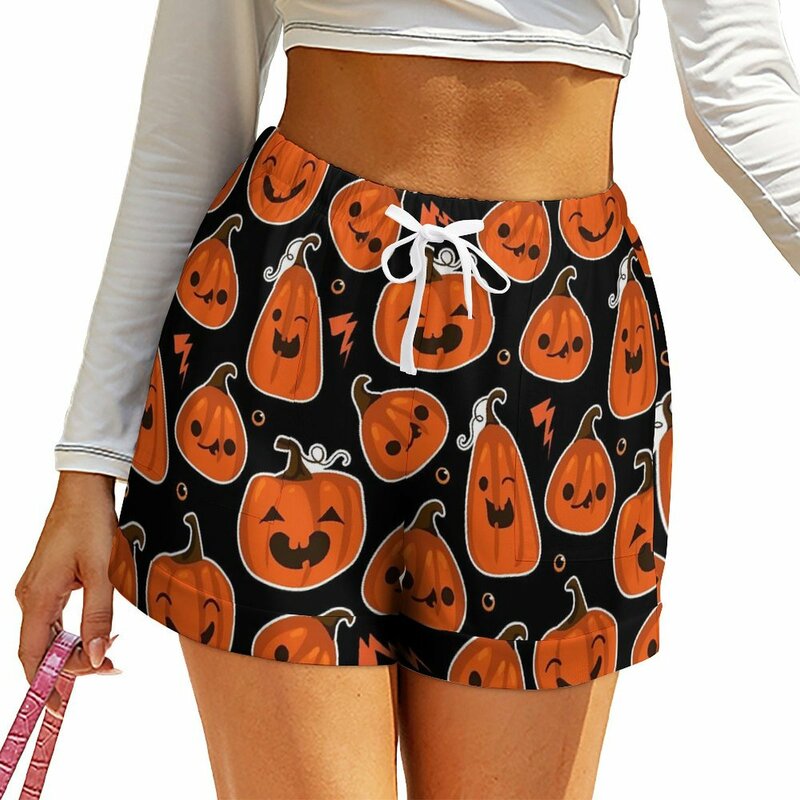 Süße Kürbisse Shorts Halloween Boho Shorts Frühling Design kurze Hosen mit Taschen Streetwear Hosen große Größe