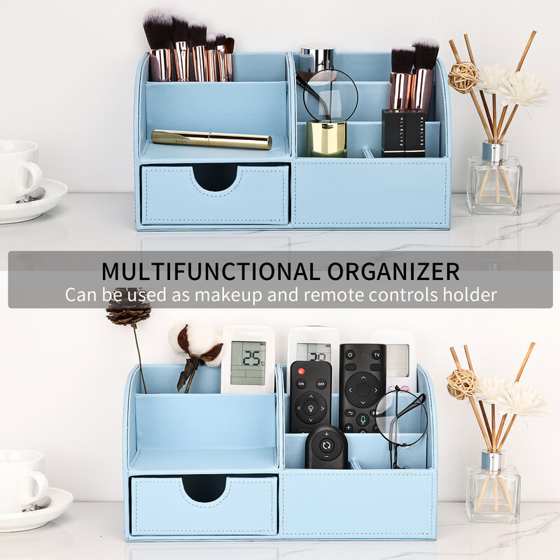 7 Compartments Large Pen Holder Office Desk Organizer PU Leather Storage Drawer Boxes Stationery Container for Pencil Pot Case