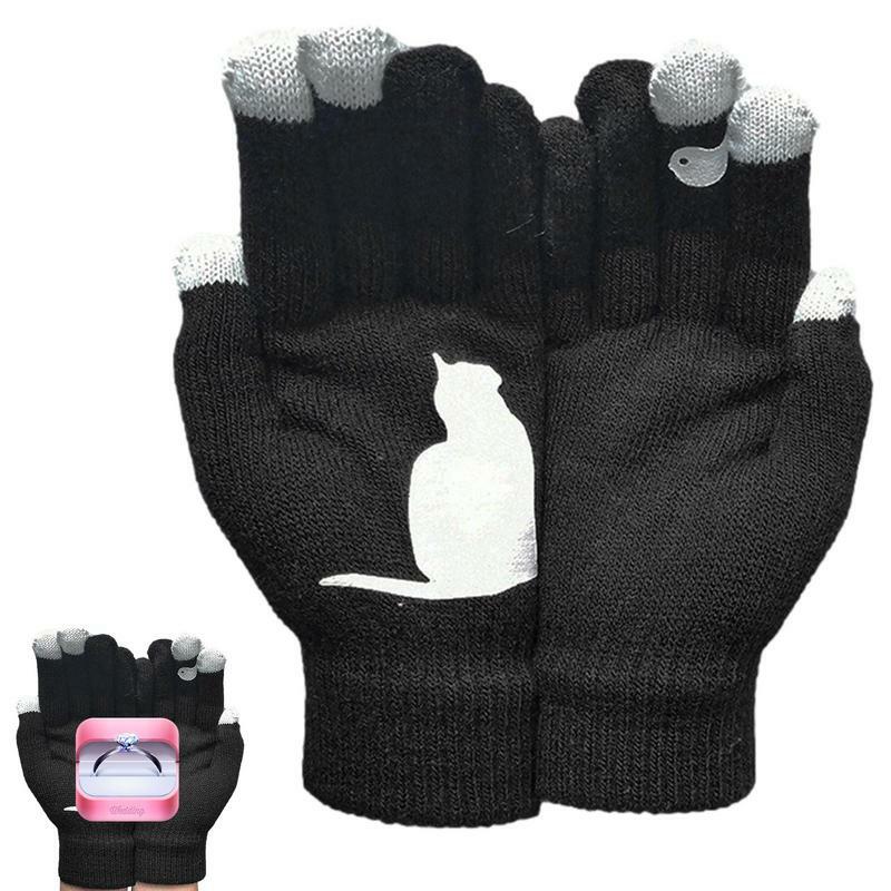 Women Winter Warm Gloves Five Finger Gloves For Cold Weather Cute Cat Bird Print Gloves Mittens Autumn And Winter Outdoor Gloves