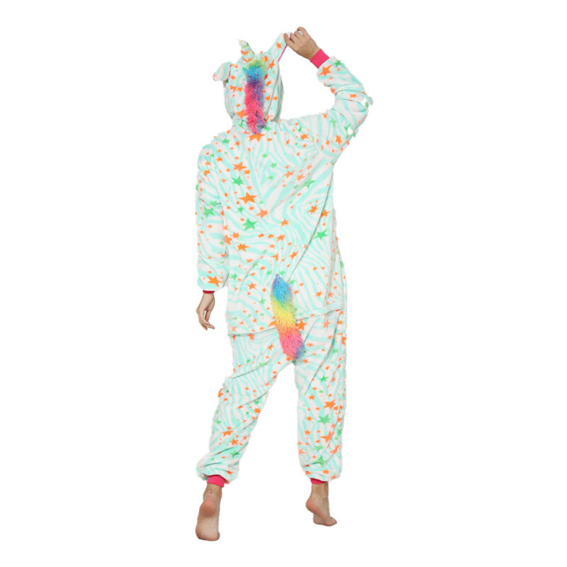 Outdoor Thermal Pajamas Thicken Flannel Oversized Nightgowns Homewear Long Sleeve Star Pattern Hooded Tail Sleepwear Jumpsuit