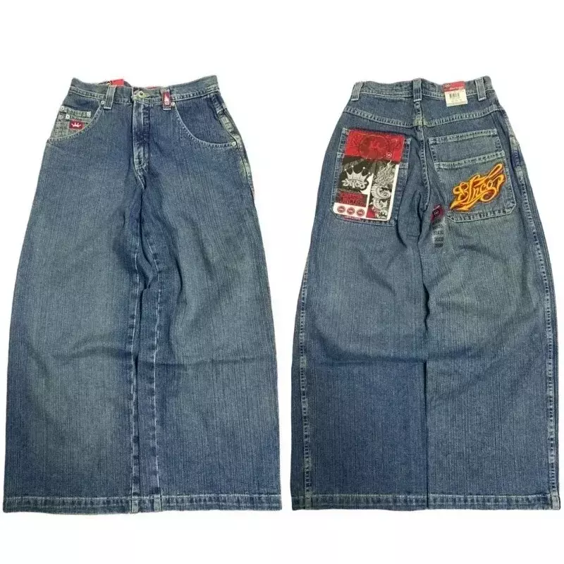 Harajuku Y2K pria JNCO Baggy Jeans Hip Hop bordir kualitas tinggi antik jeans streetwear Goth jeans kaki lebar kasual Pria Wanita