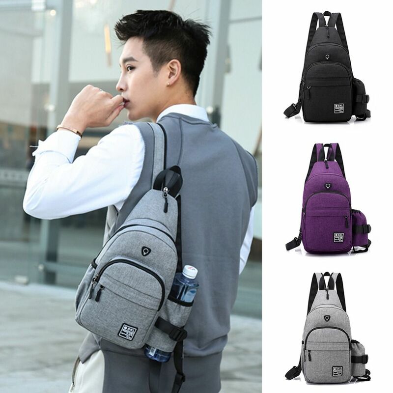 Tas selempang kasual pria, tas dada pria kapasitas besar dengan USB Jack, tas tangan tahan air