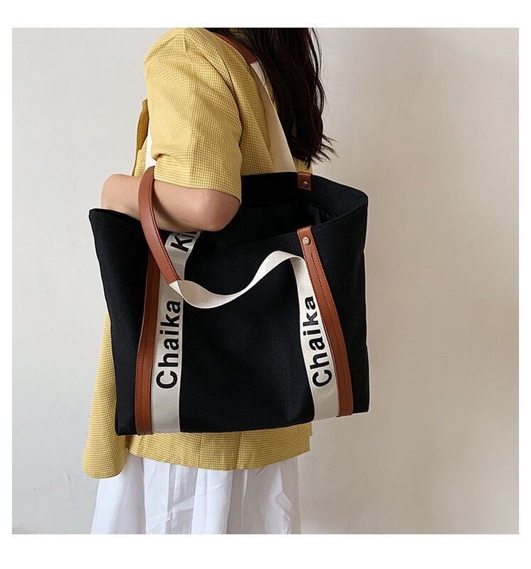 Bolsa de lona portátil de grande capacidade para estudantes universitários, sacola de um ombro, bolsa de compras feminina, nova moda