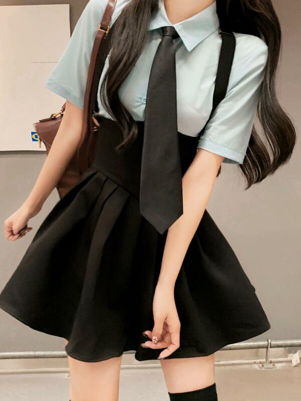 Terno de uniforme universitário feminino JK, camisa de manga curta, saia traseira plissada de cintura, doce quente, estilo coreano, 2 conjuntos, primavera, verão