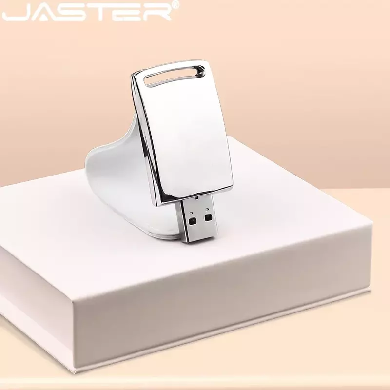 JASTER-Unidad Flash USB 2,0 de 128GB, Pen Drive con impresión a Color, de cuero blanco, 64GB, con caja, regalo de negocios, disco U