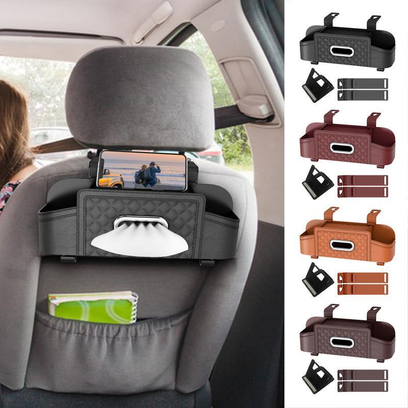 Organizador de asiento trasero de coche, caja organizadora con soporte para pañuelos, impermeable, resistente a las manchas, accesorios interiores de coche de alta resistencia