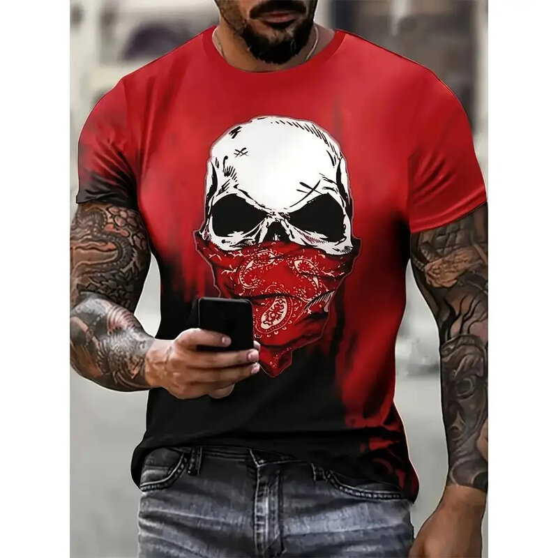 Summer New Retro Poster Old Style t-shirt da uomo 3D Printed Skull Pattern Street Fashion girocollo Casual Top da uomo