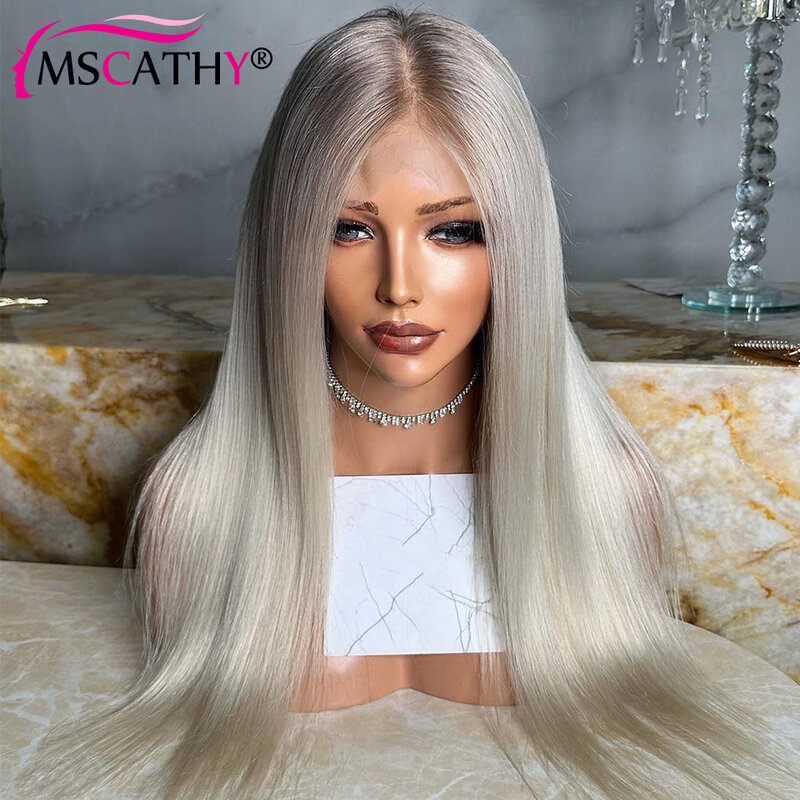 Ash Blonde Encerramento Glueless Lace Front Wig para Mulheres, perucas de cabelo humano virgem brasileiro, peruca frontal pré-arrancada, 13x6, 13x4, 5x5