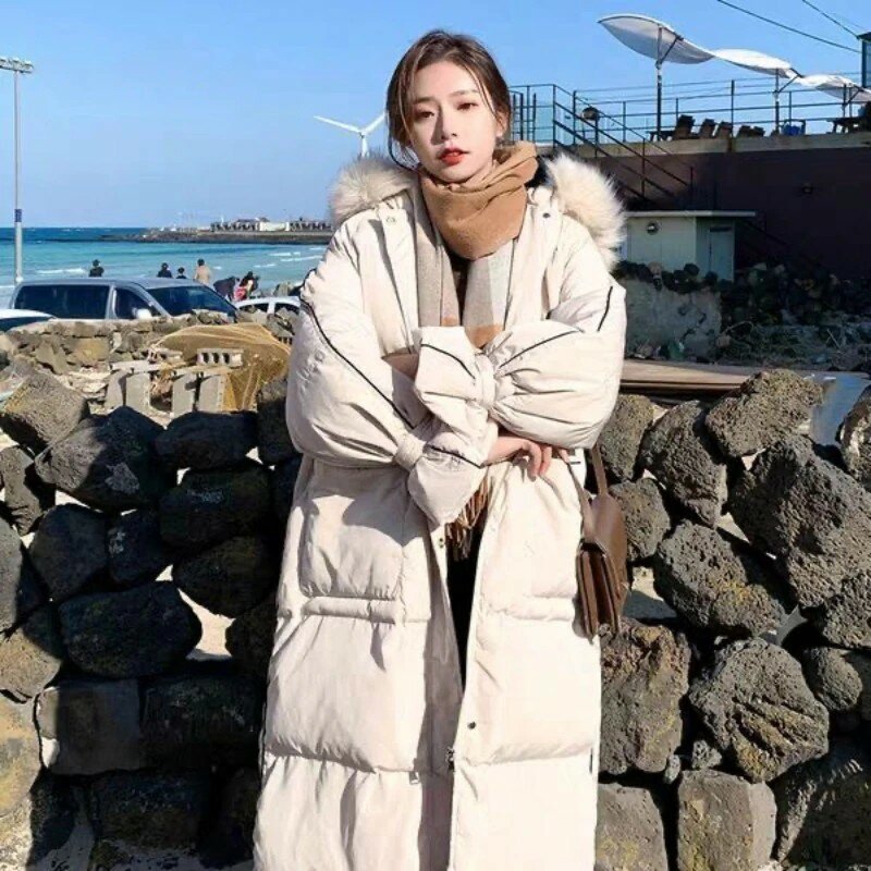 여성 다운 재킷, 2024 깃털 코트, 퍼 칼라, 한국 여성 코트, 라지 사이즈, 겨울