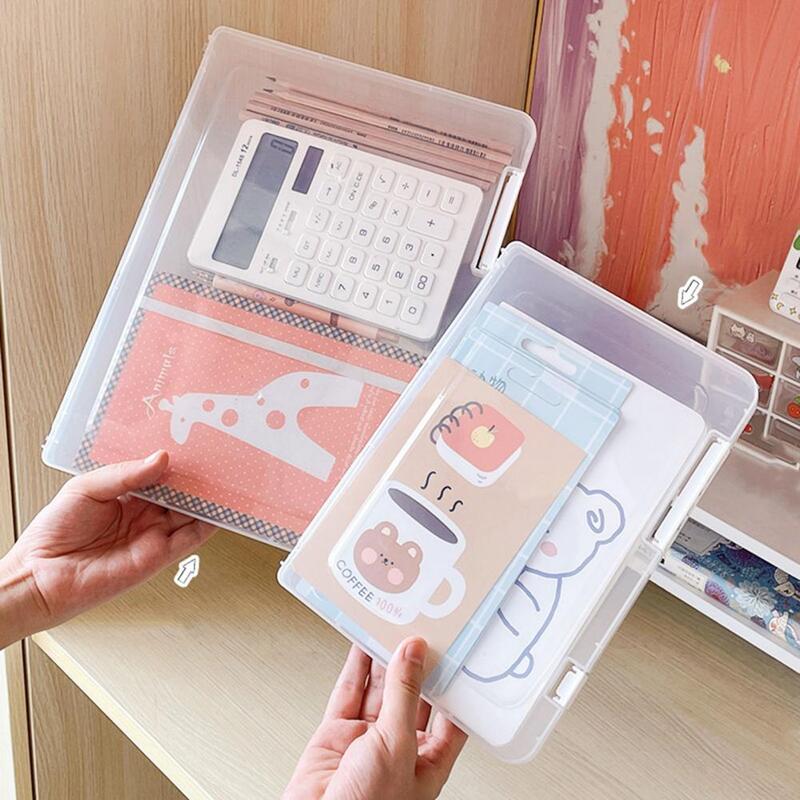 A4 File Storage Box Easy Identification Transparent File Storage Organizer with Double Buckle for Home School Office
