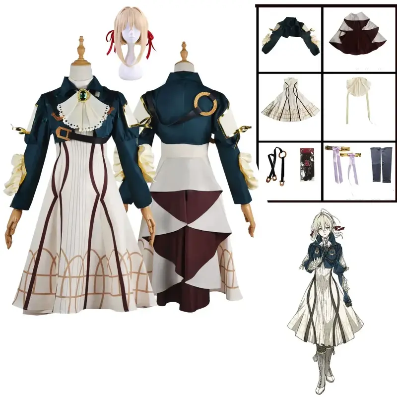 Kostum Cosplay Anime Violet Evergarden gaun putri kualitas tinggi rok Prom karnaval Halloween untuk wanita